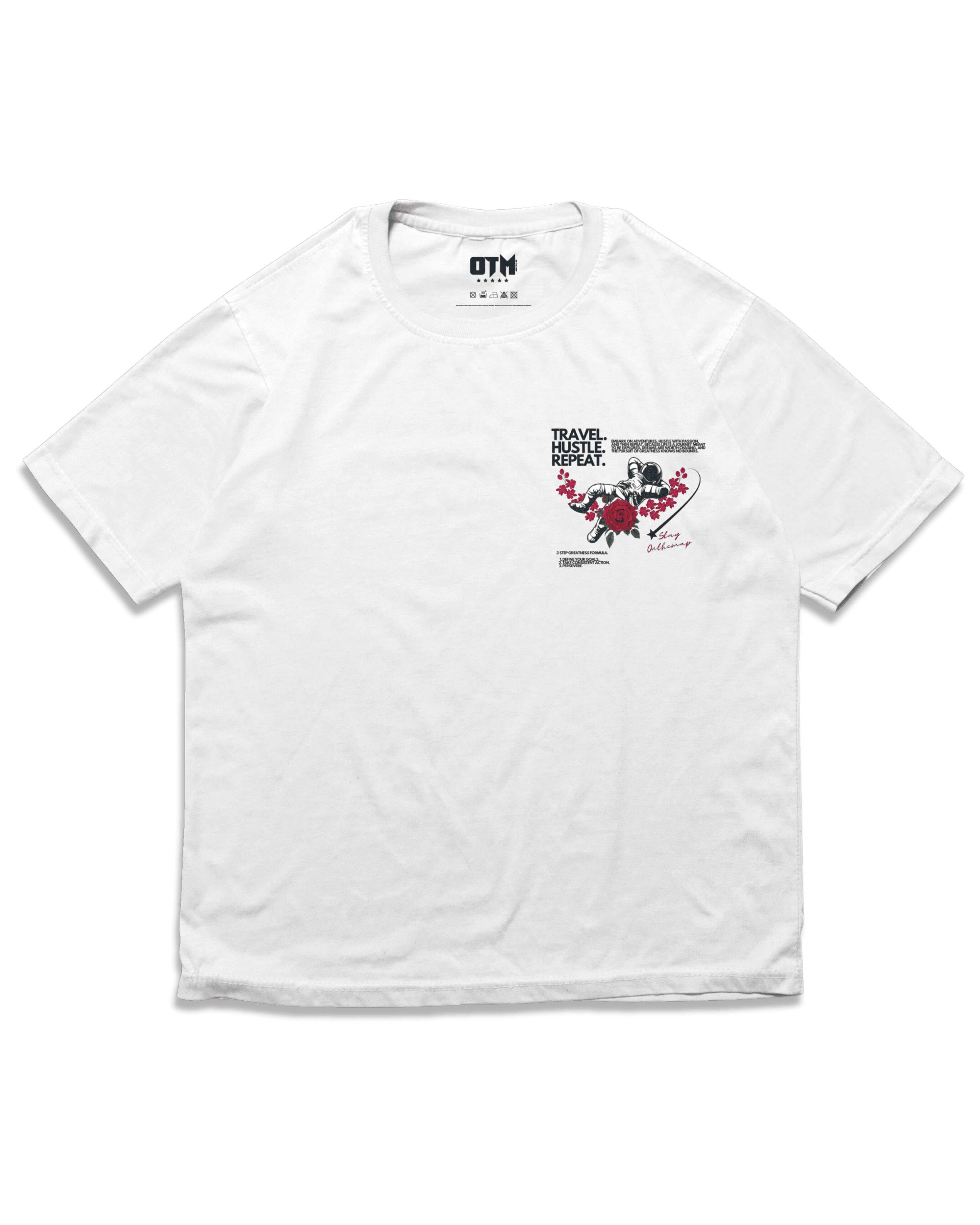 TRAVEL.HUSTLE.REPEAT T SHIRT - OMNIA TENDUNT MOTUM CLOTHING LTD