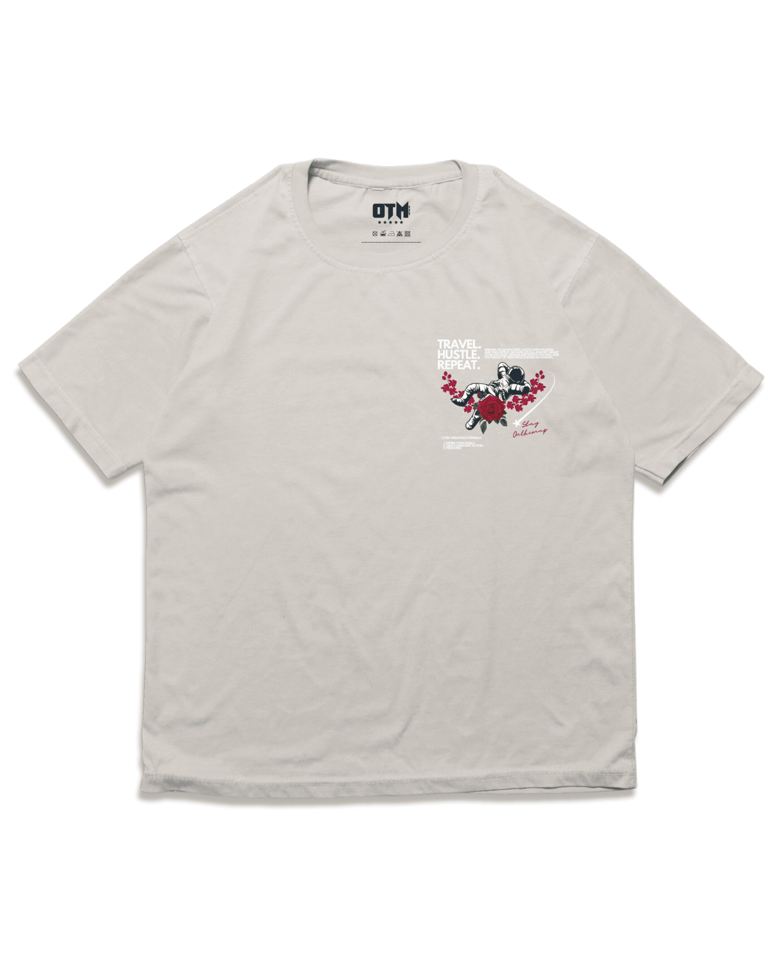 TRAVEL.HUSTLE.REPEAT T SHIRT - OMNIA TENDUNT MOTUM CLOTHING LTD