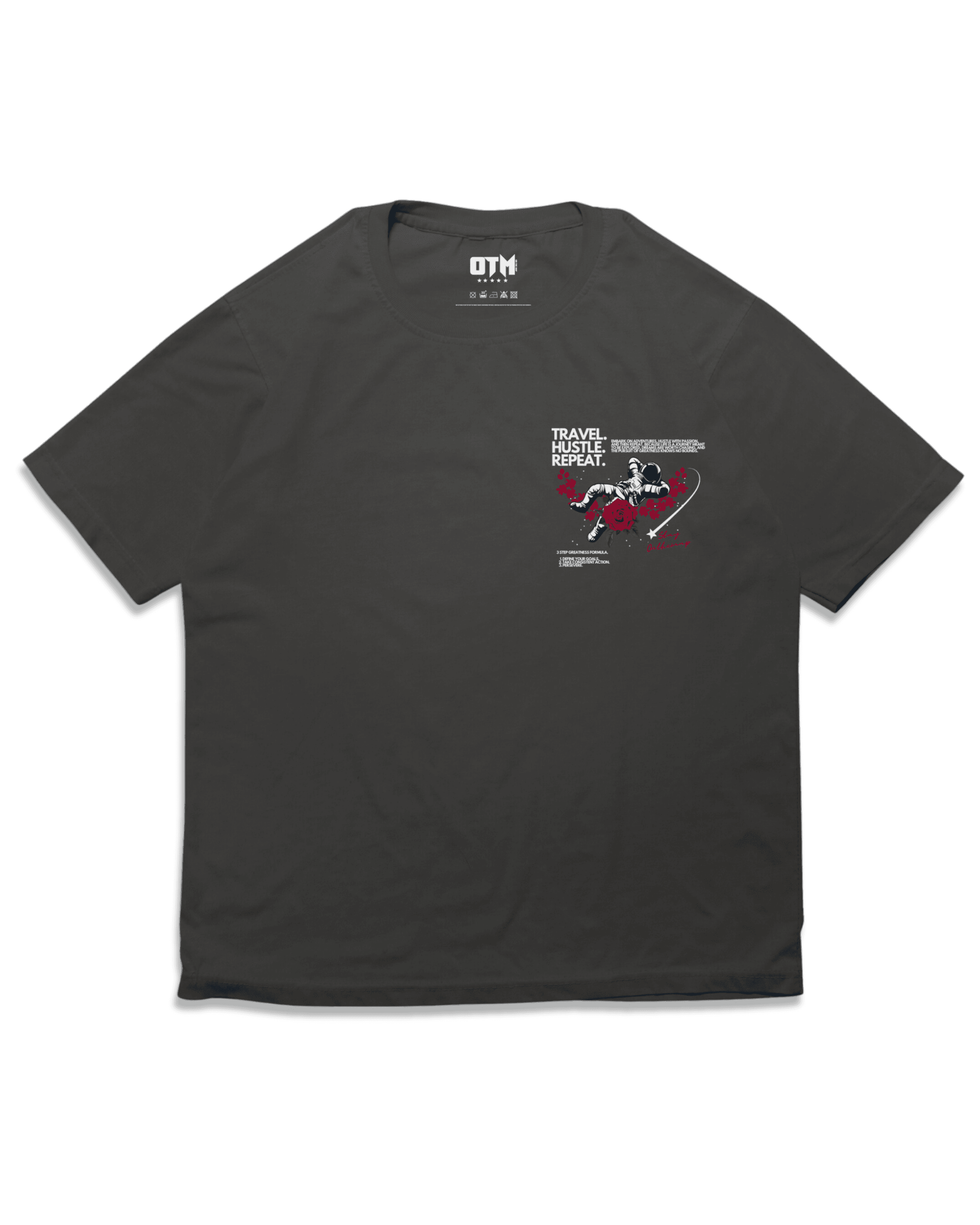 TRAVEL.HUSTLE.REPEAT T SHIRT - OMNIA TENDUNT MOTUM CLOTHING LTD